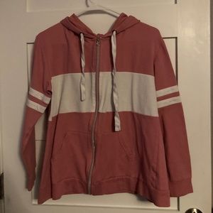 Pink and White Zip Up Hoodie